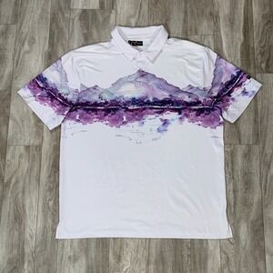 Yatta Golf Polo Shirt Mens Extra Large White Purple Mountains Golfer Outdoors‎